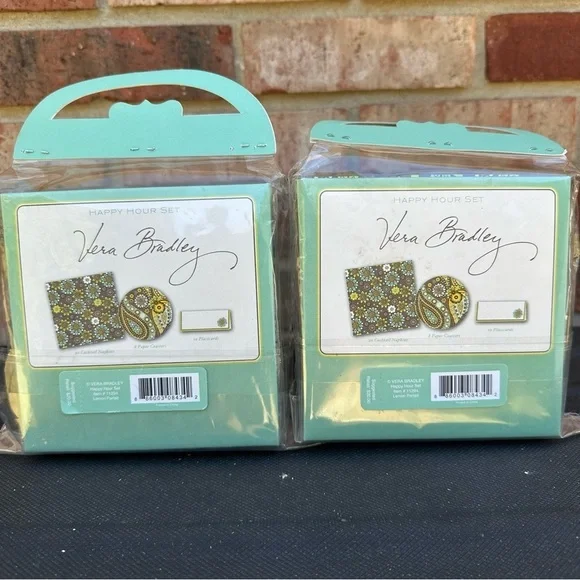Vera Bradley 2 Happy Hour Sets Lemon Parfait New Napkins Coasters Place-cards - Picture 4 of 6